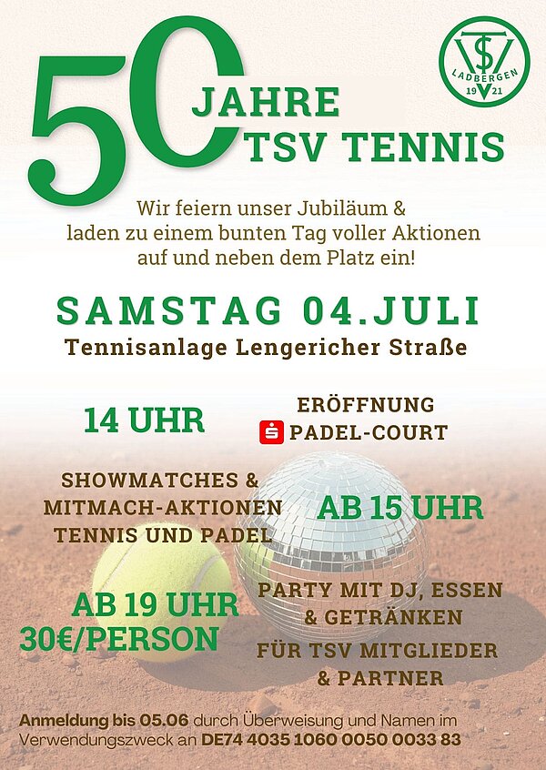 Einladung 50 Jahre TSV- Tennis